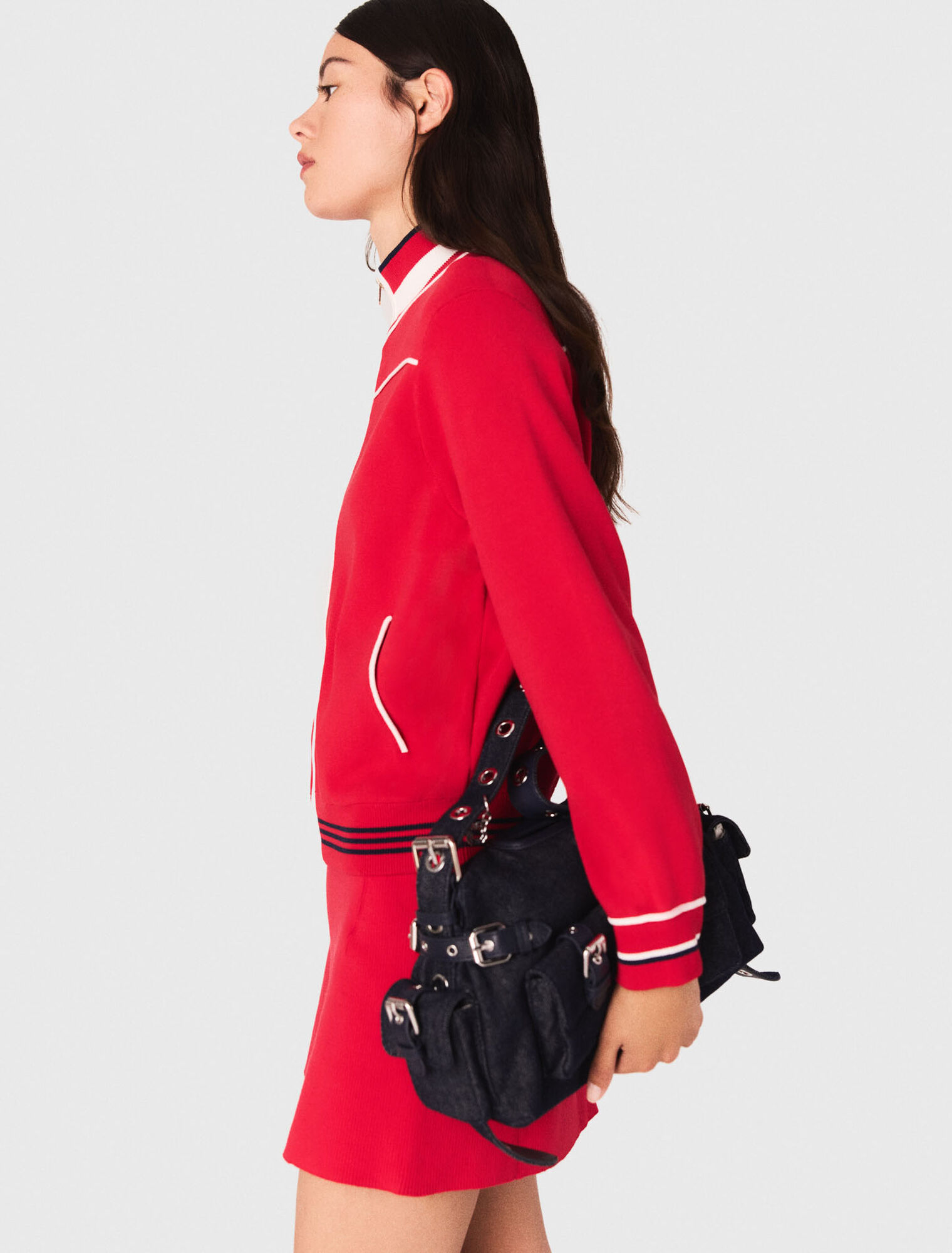 Zipped cardigan with elastic waist