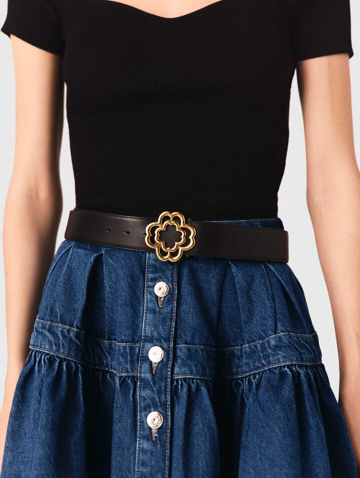 Leather belt with Clover logo