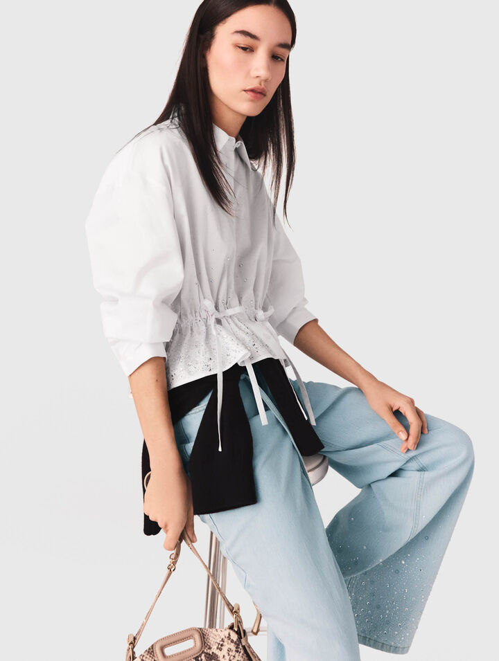 Cotton shirt with rhinestones