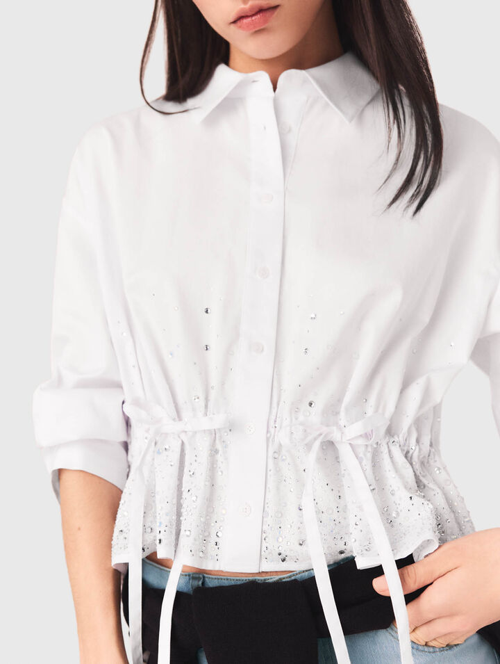 Cotton shirt with rhinestones
