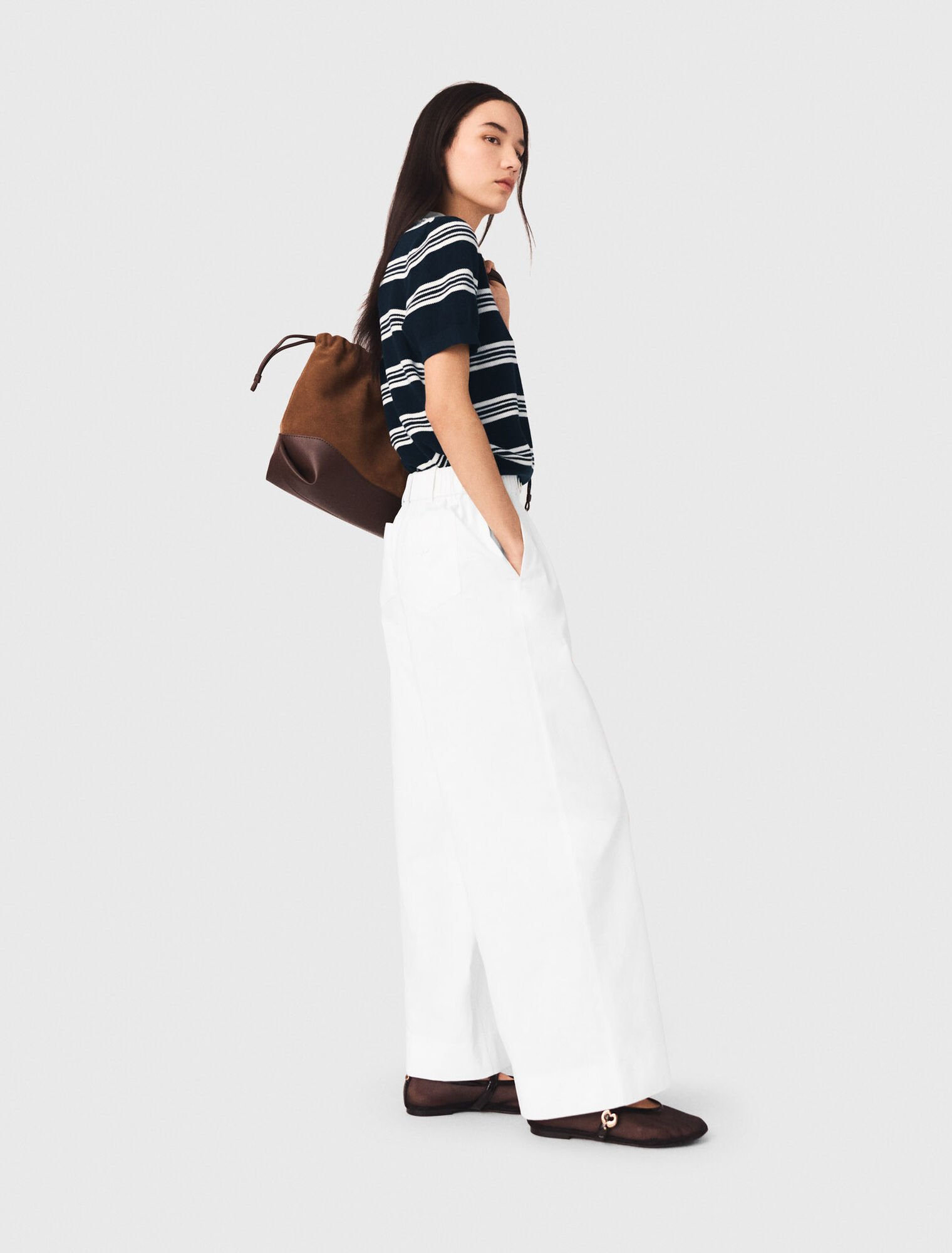 Wide-leg cotton trousers