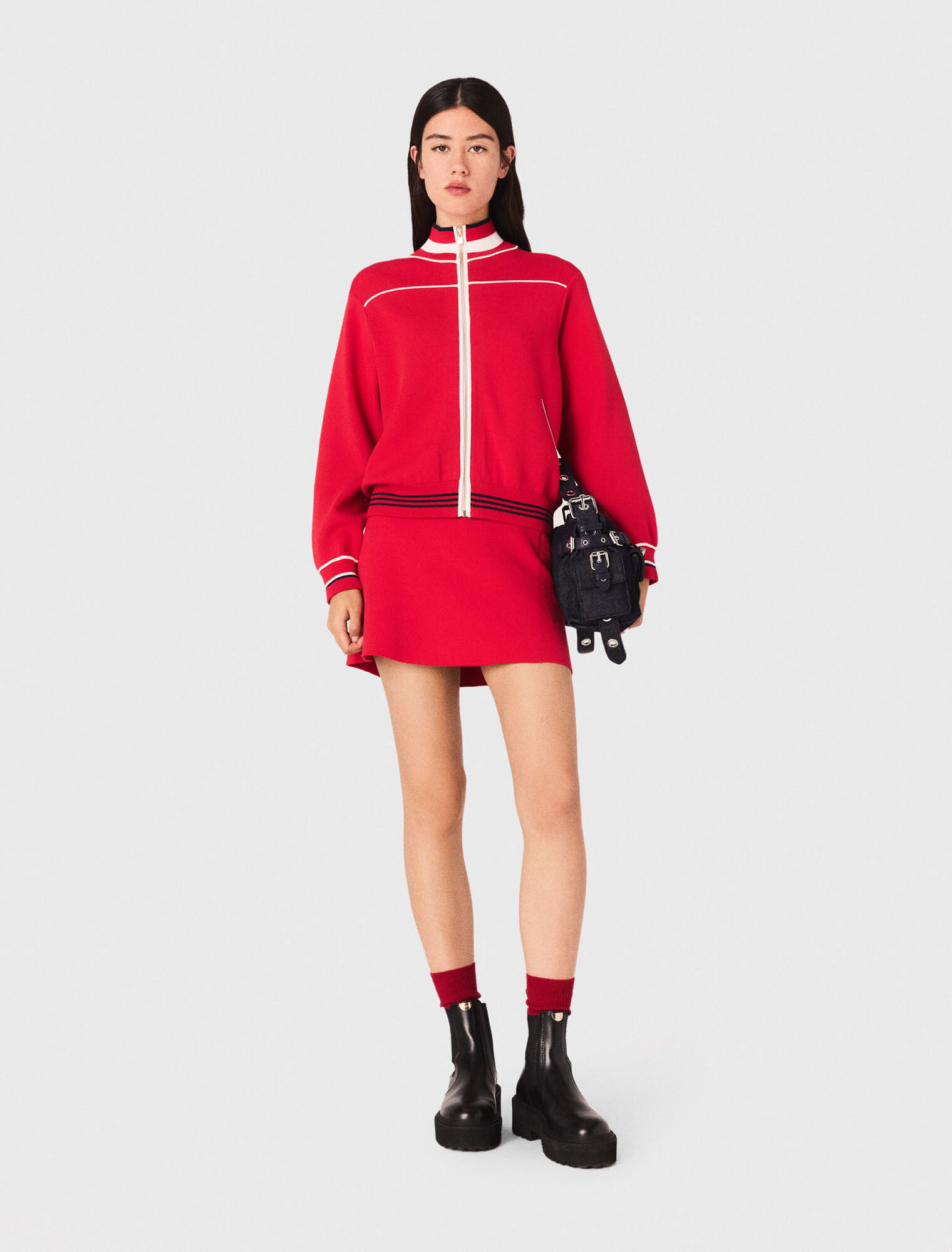 Zipped cardigan with elastic waist