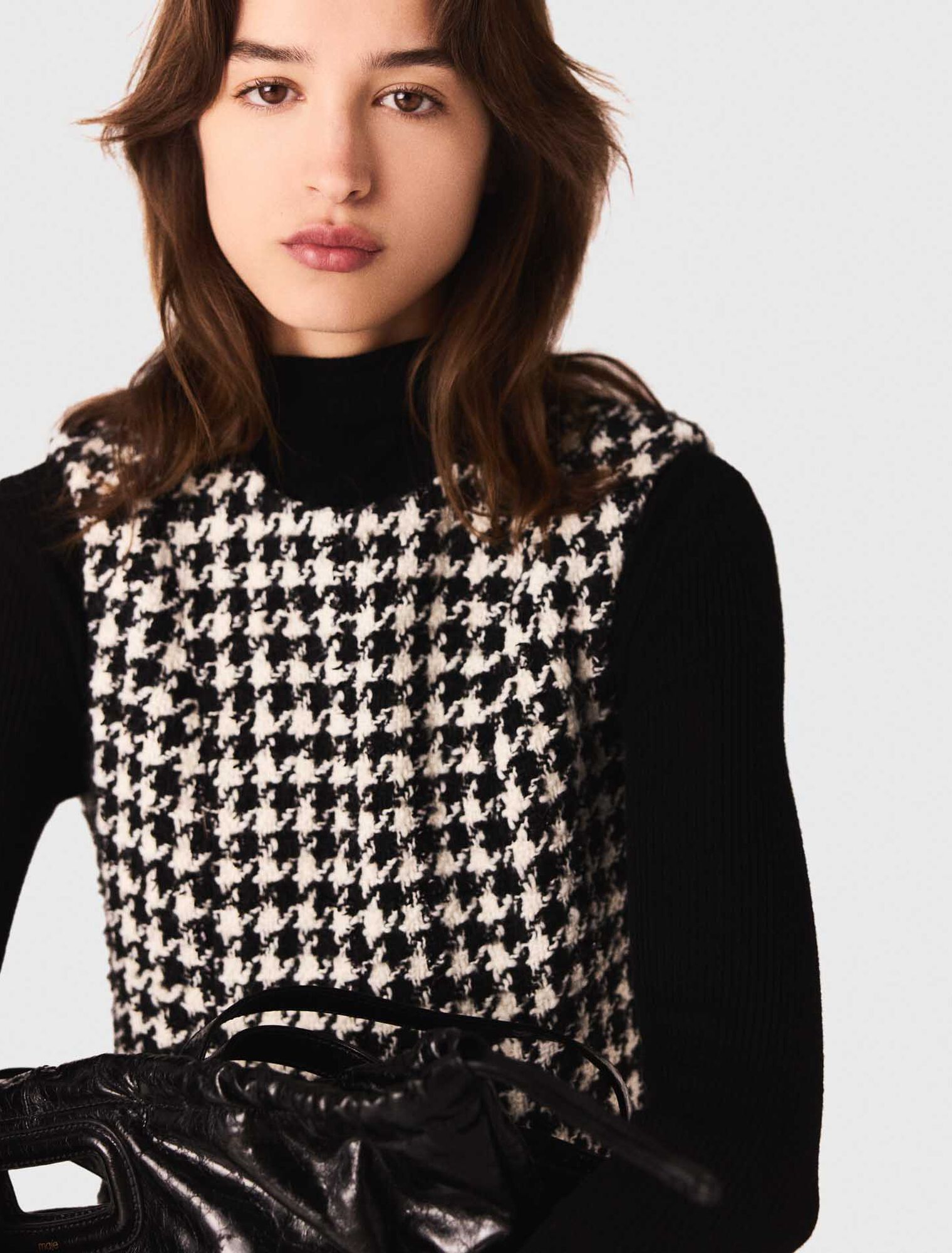 Flared houndstooth tweed dress