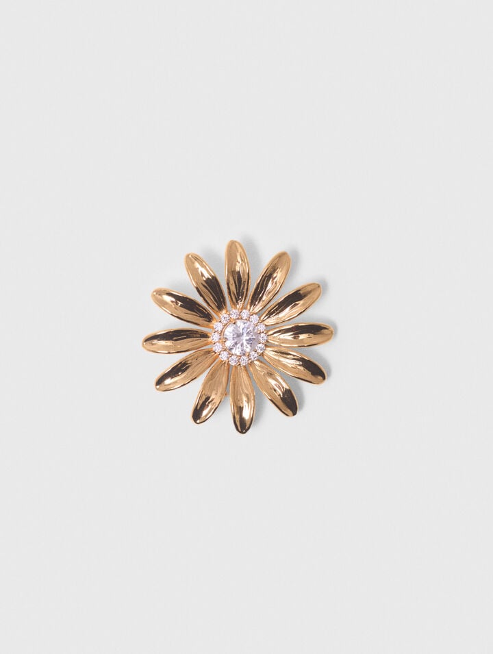 Gold rhinestone flower brooch