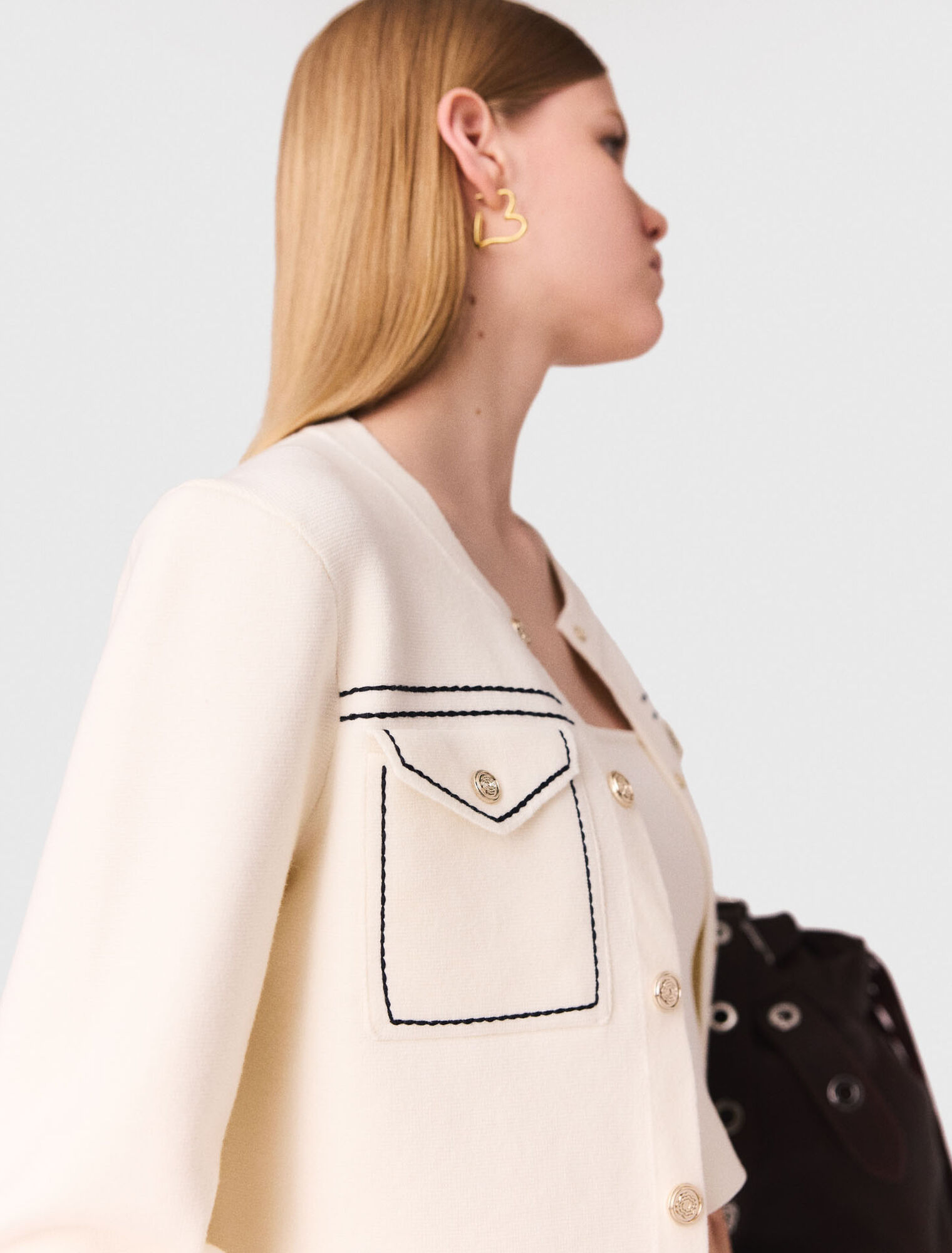 Topstitched cropped cardigan