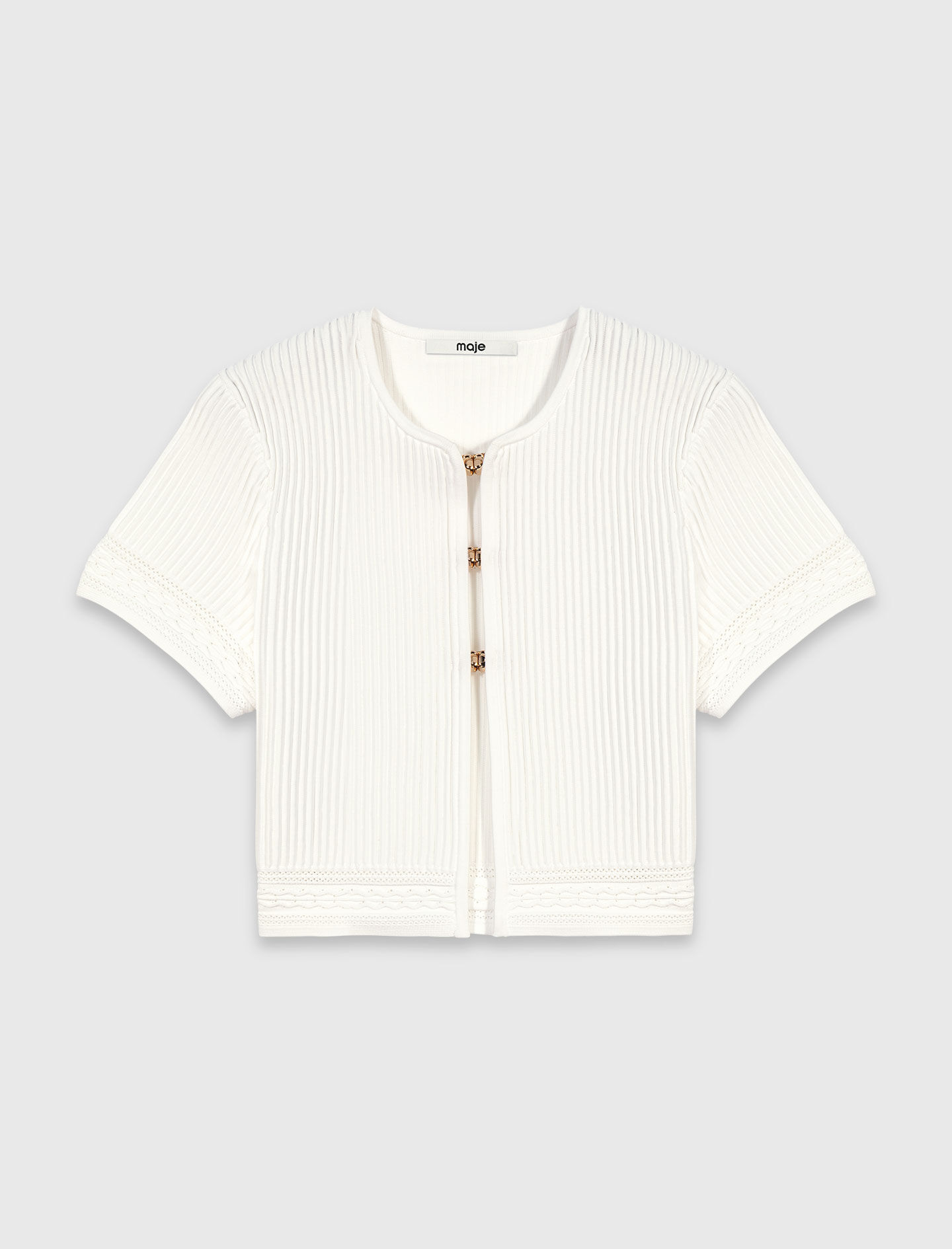 Maje 半袖 ニットカーディガン ホワイト チャーム付き Short-sleeved cardigan White for Women | Maje