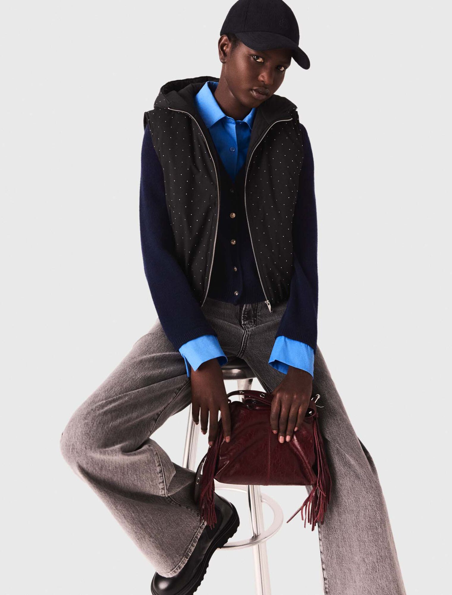 Rhinestone sleeveless puffer jacket