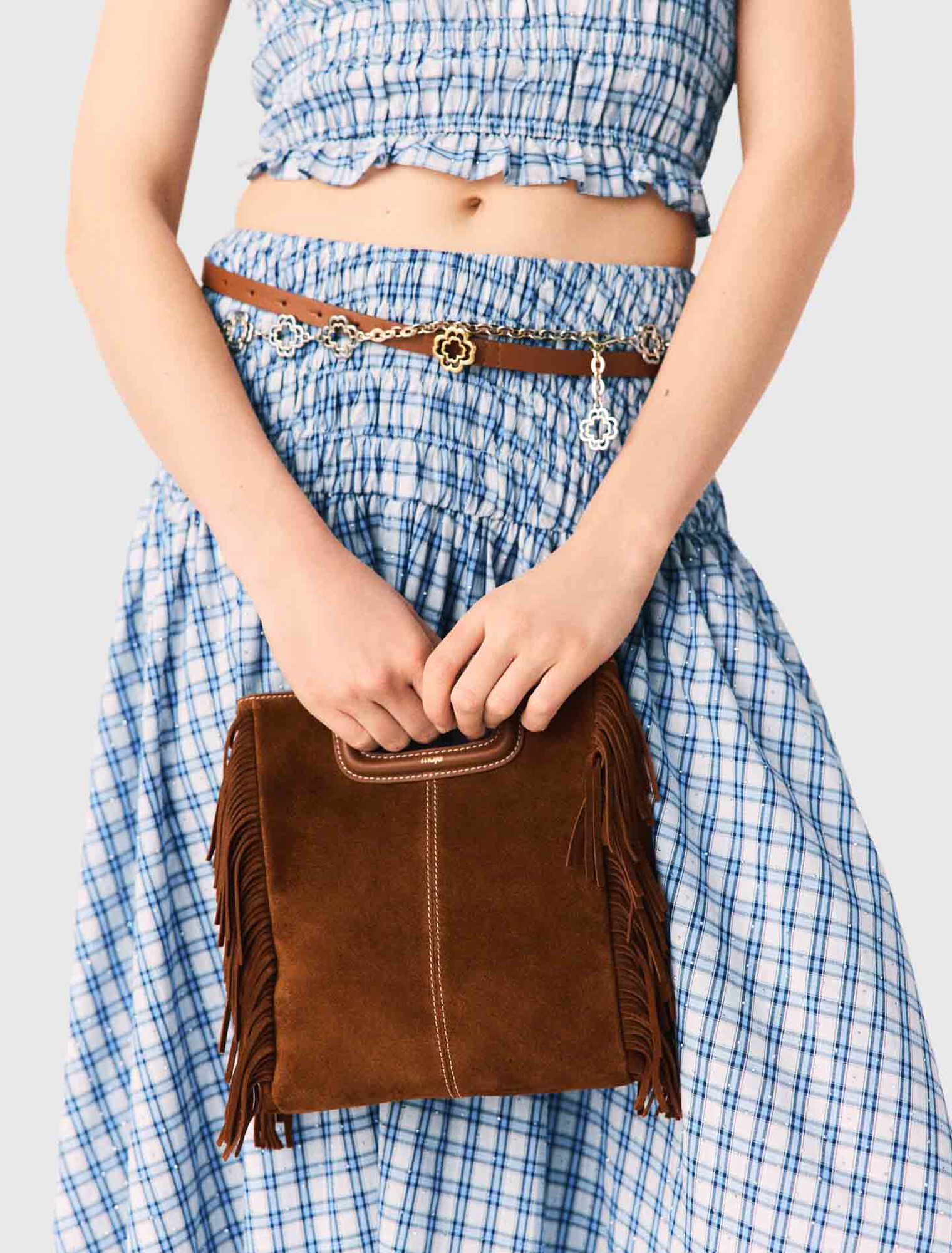 Topstitched suede M bag