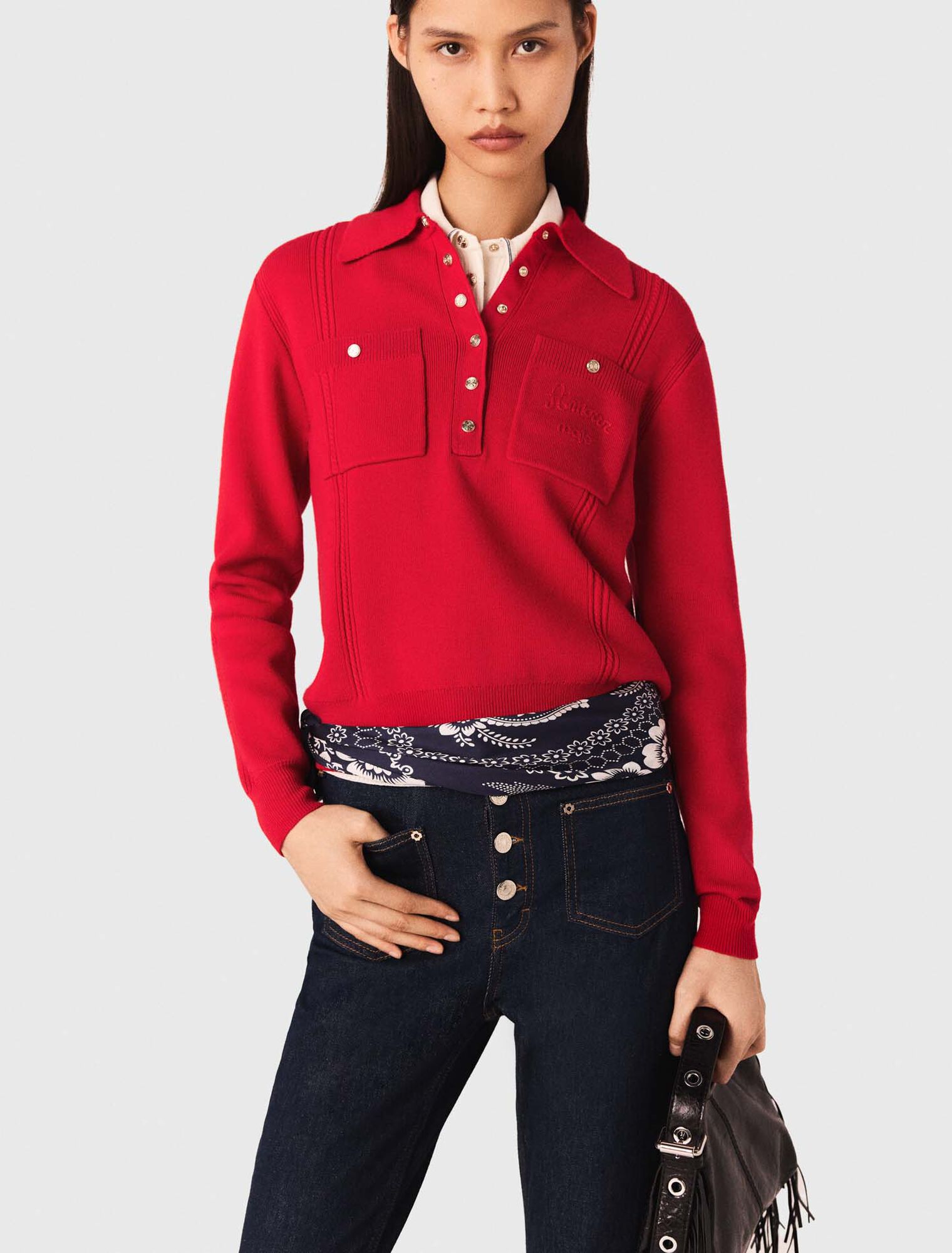 Polo collar jumper with embroidery