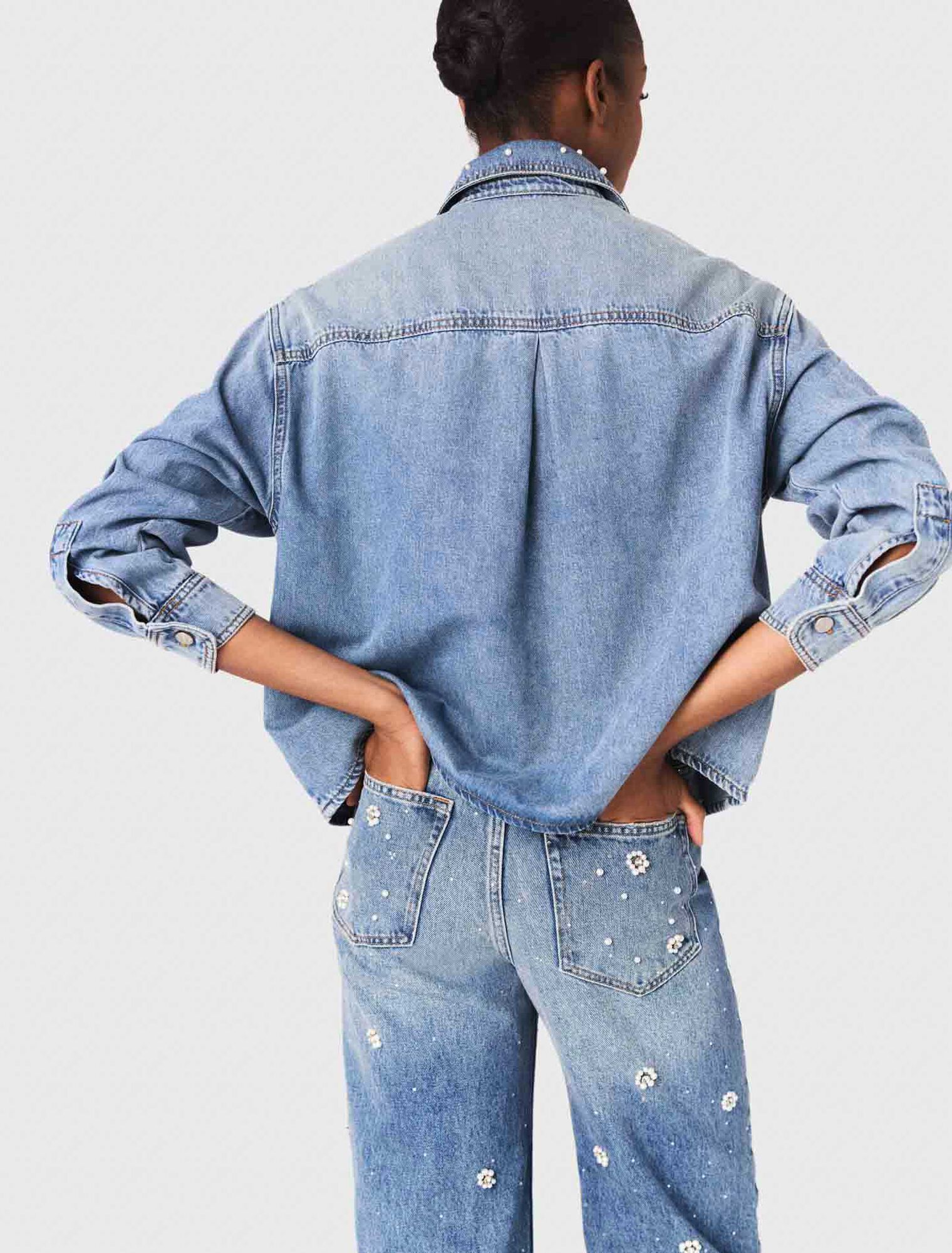 Denim shirt with embroidered beads Denim shirt with embroidered beads