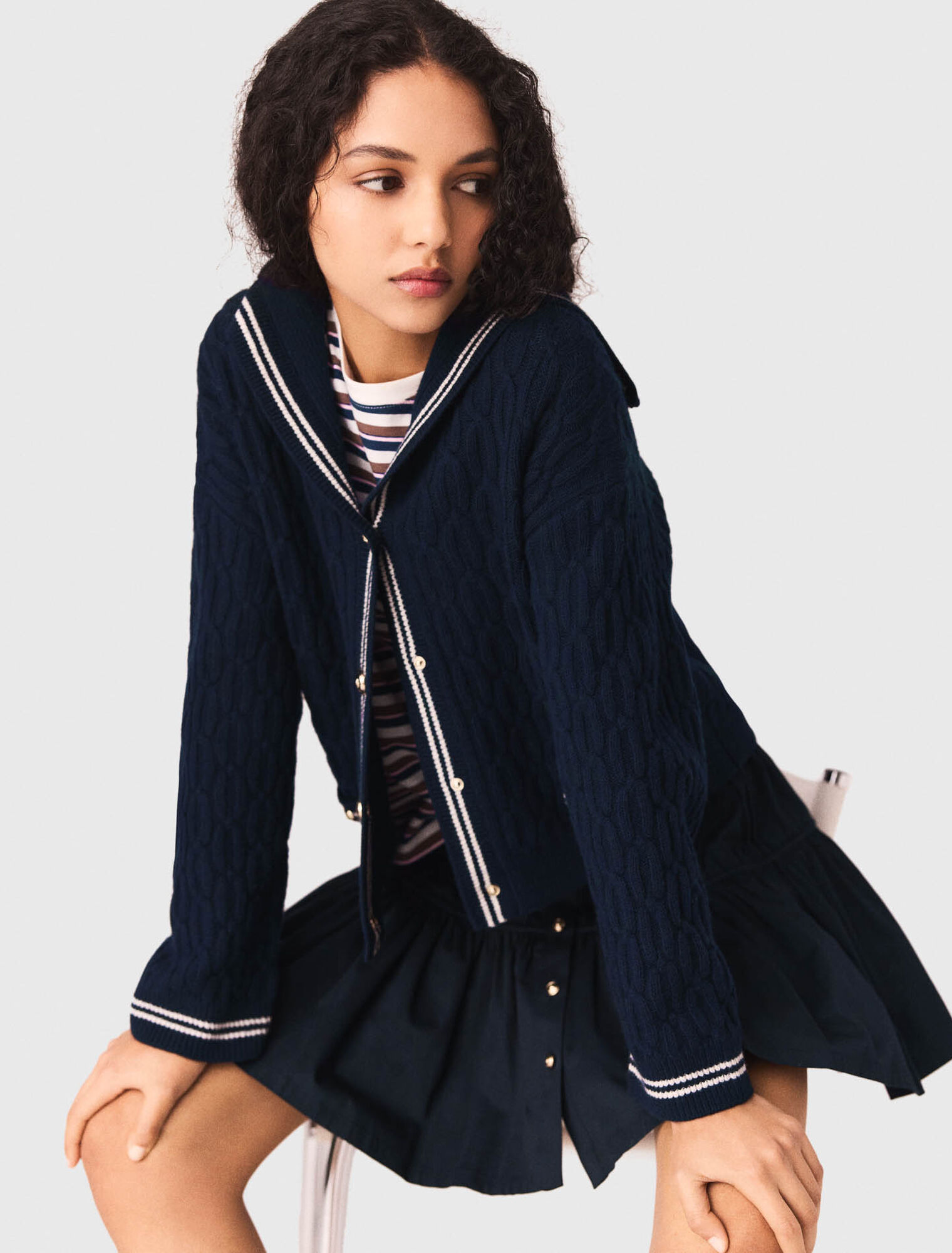 Boat neck cable-knit cardigan