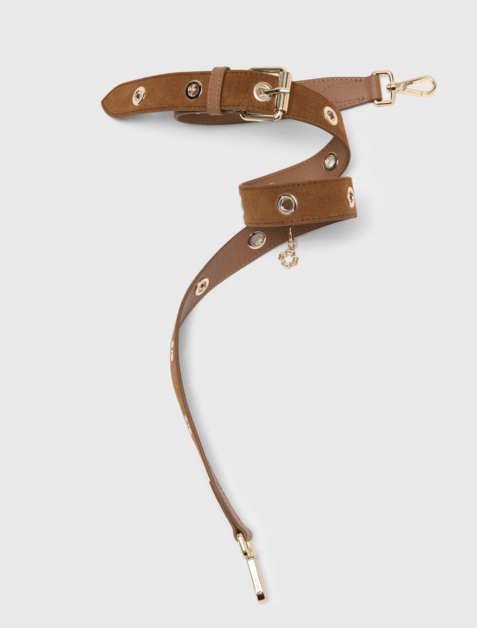 Suede shoulder strap with eyelets