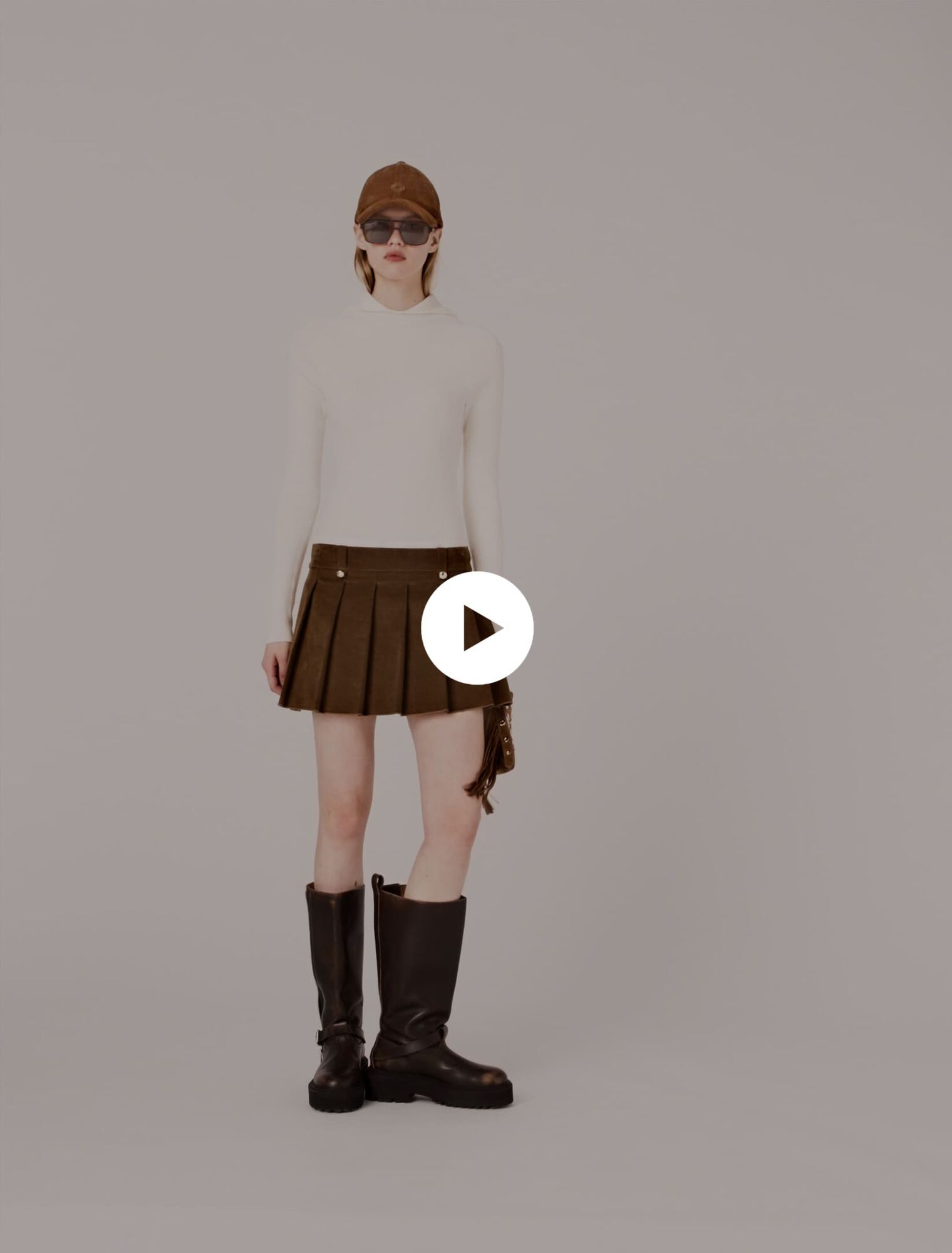 Pleated corduroy mini skirt