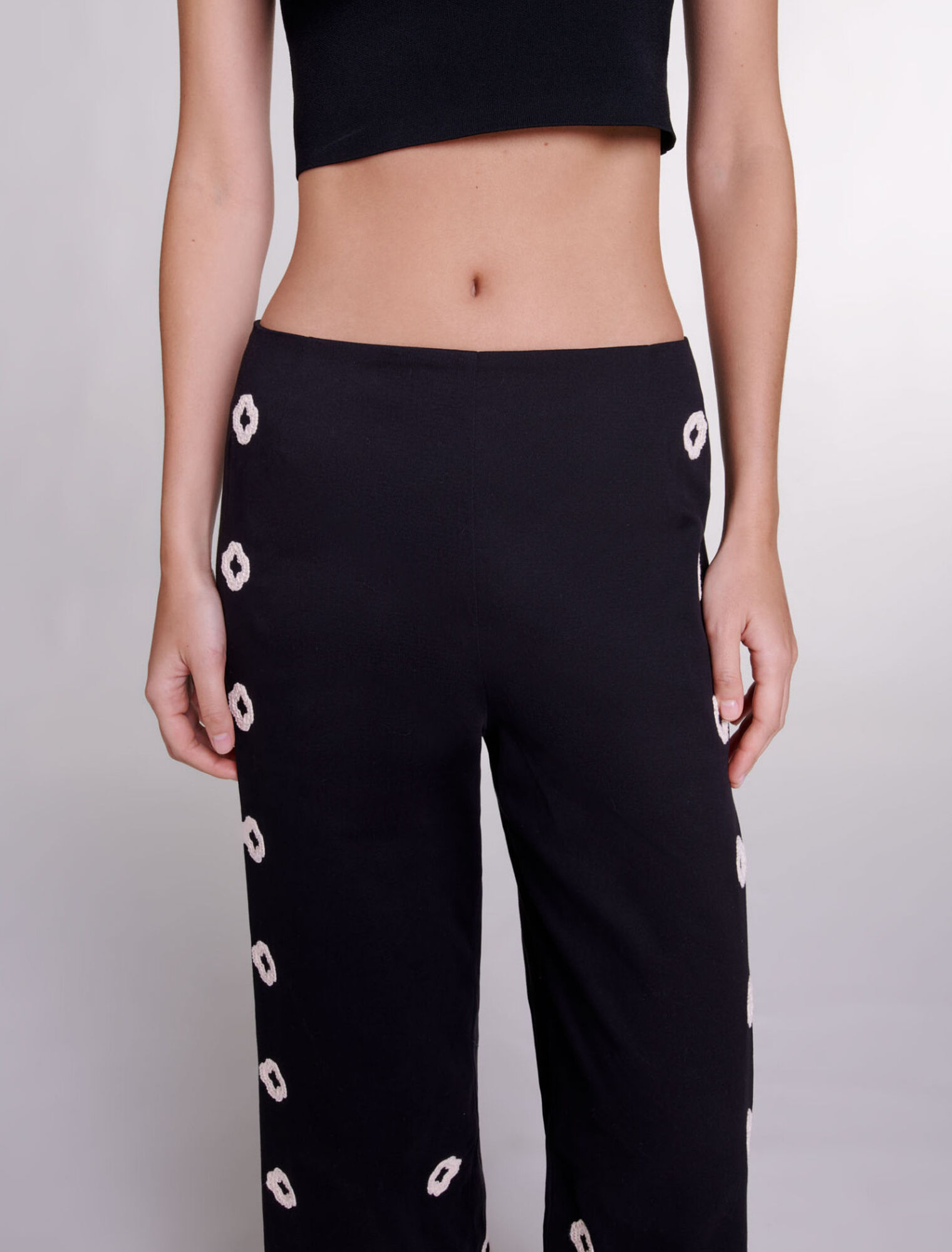 Wide-leg crochet trousers