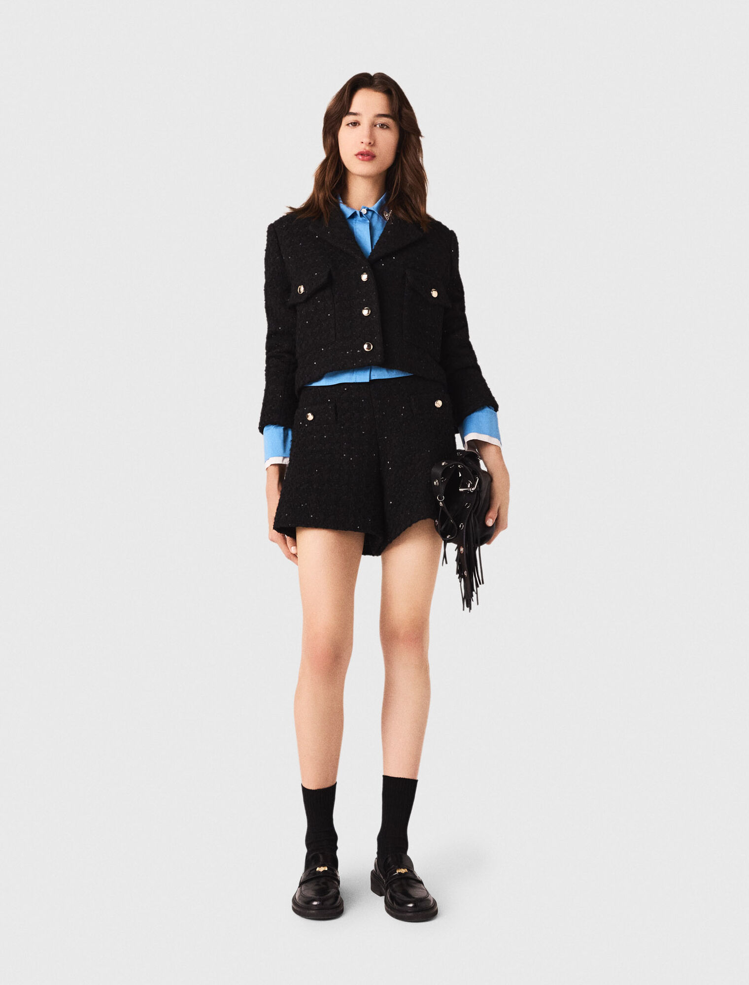 Short rhinestone tweed jacket