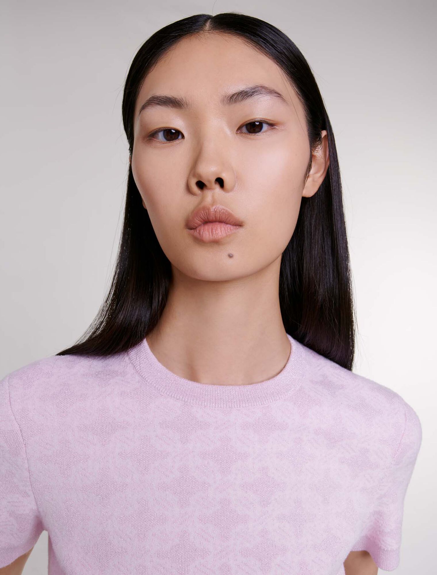 Cropped jacquard knit jumper