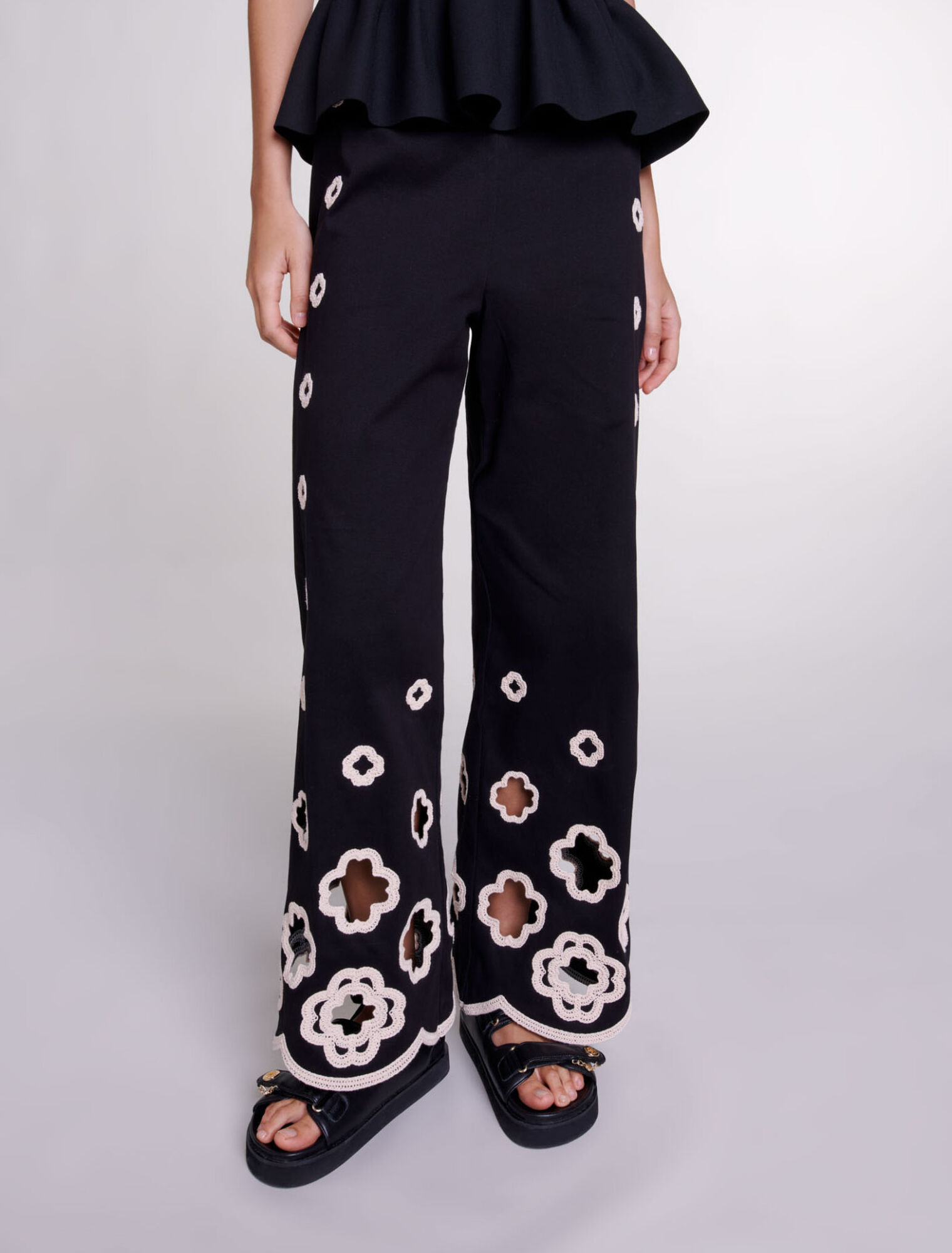 Wide-leg crochet trousers