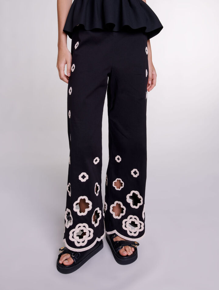 Wide-leg crochet trousers