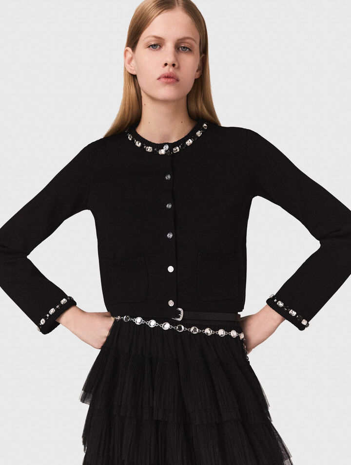 Cropped jewellery detail cardigan