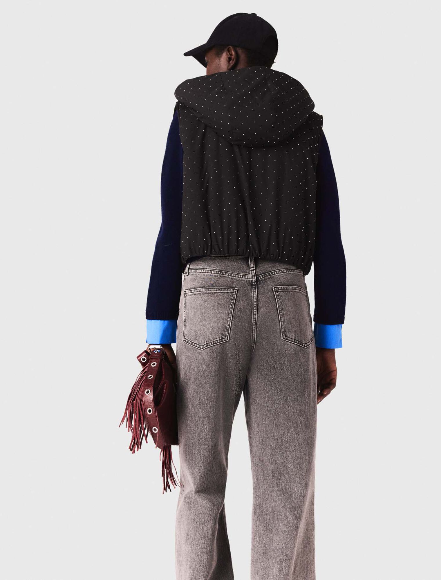 Rhinestone sleeveless puffer jacket