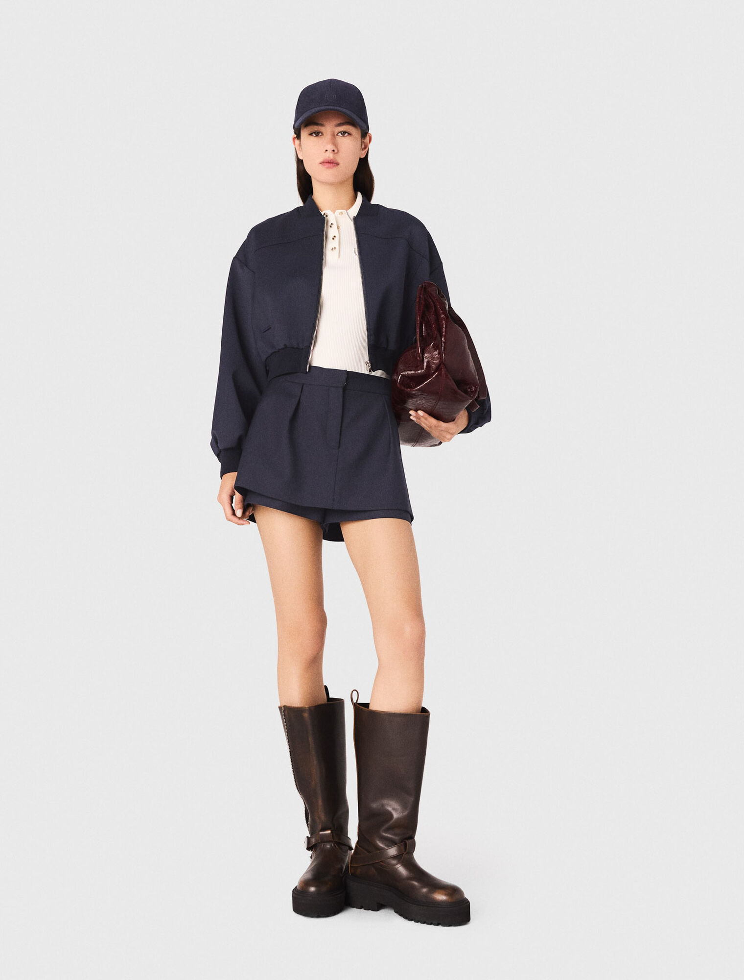 Zipped mixed wool bomber