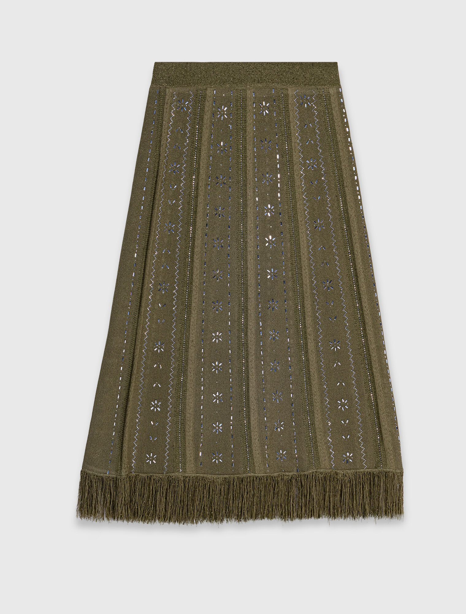 Knit skirt with rhinestone flowers