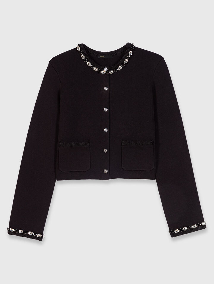 Cropped jewellery detail cardigan