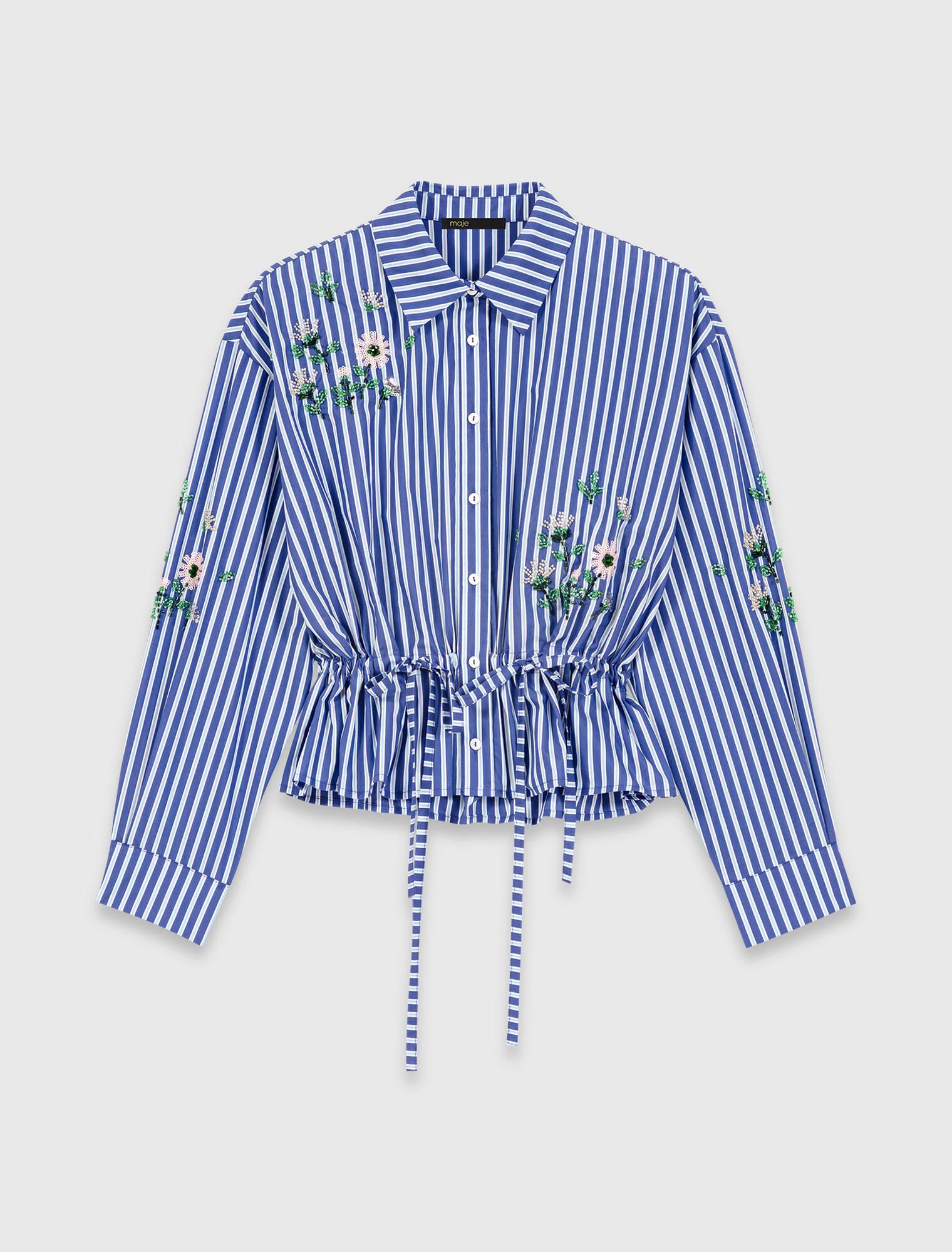 Cropped embroidered striped shirt