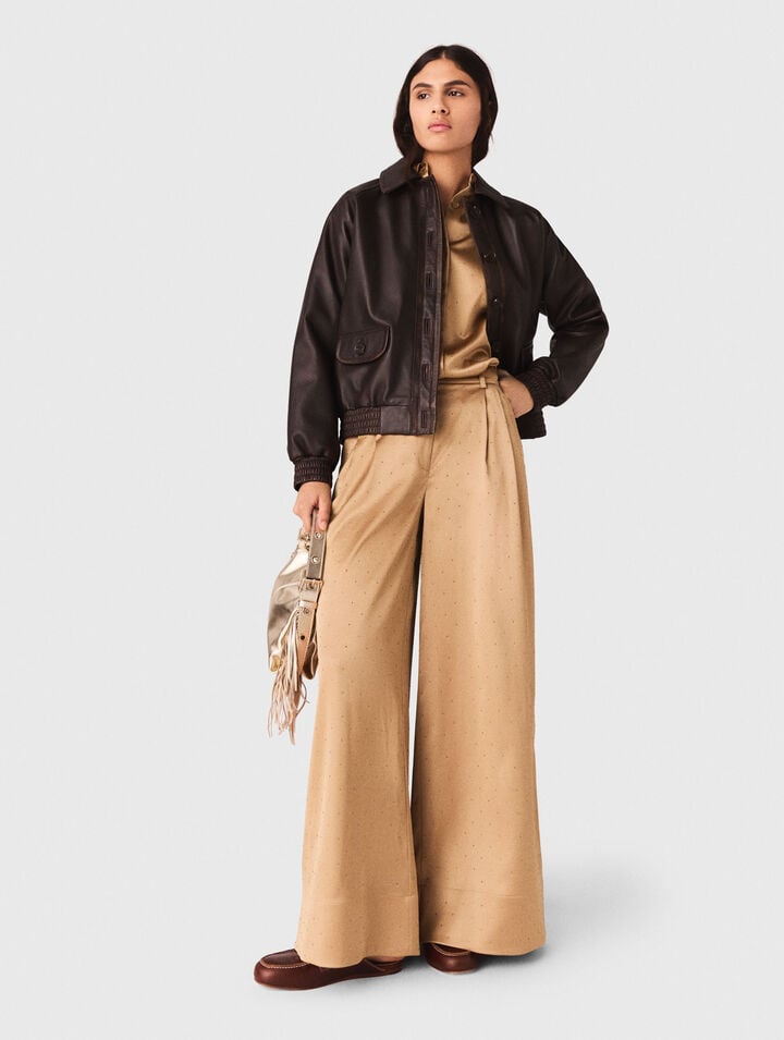 Rhinestone satin trousers