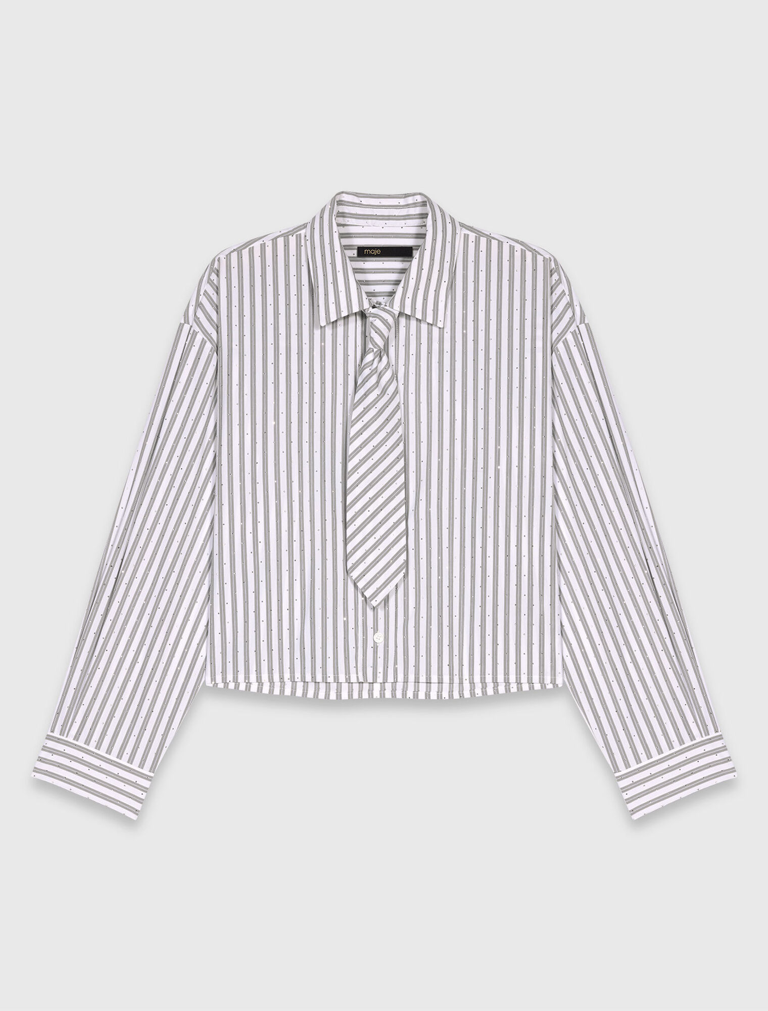 Striped rhinestone shirt with tie