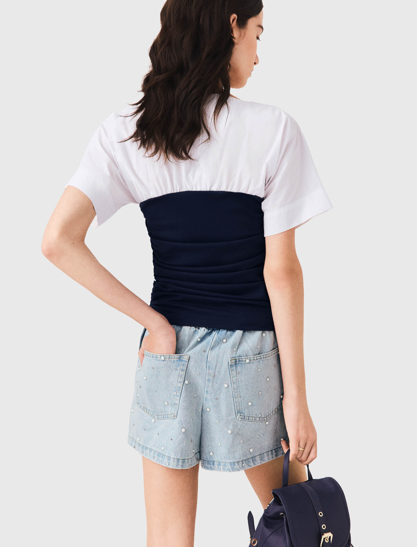 Pleated jersey top White/Navy for Women | Maje