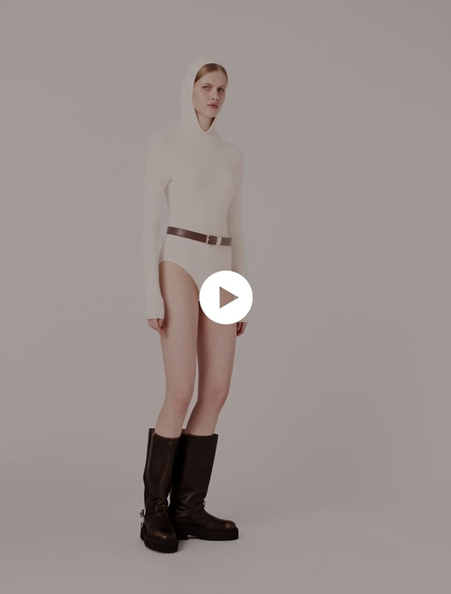 Hooded ribbed-knit bodysuit