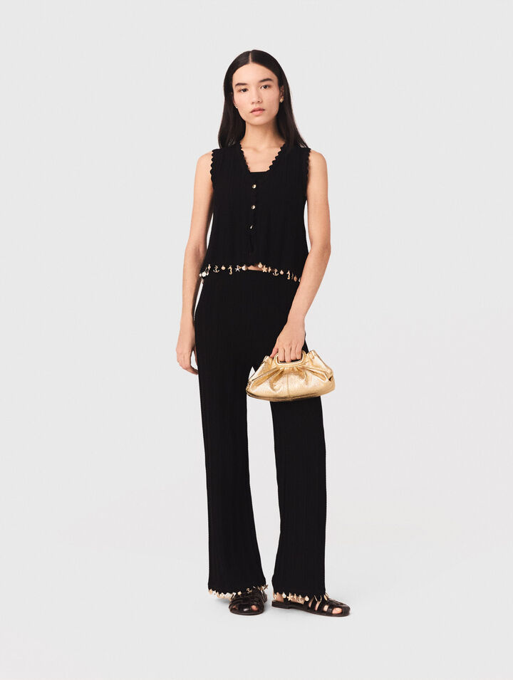 Gold-embellished knit cardigan