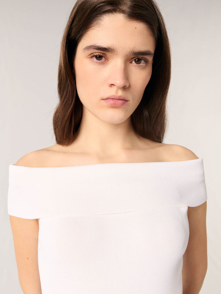Rib knit bardot-neck top