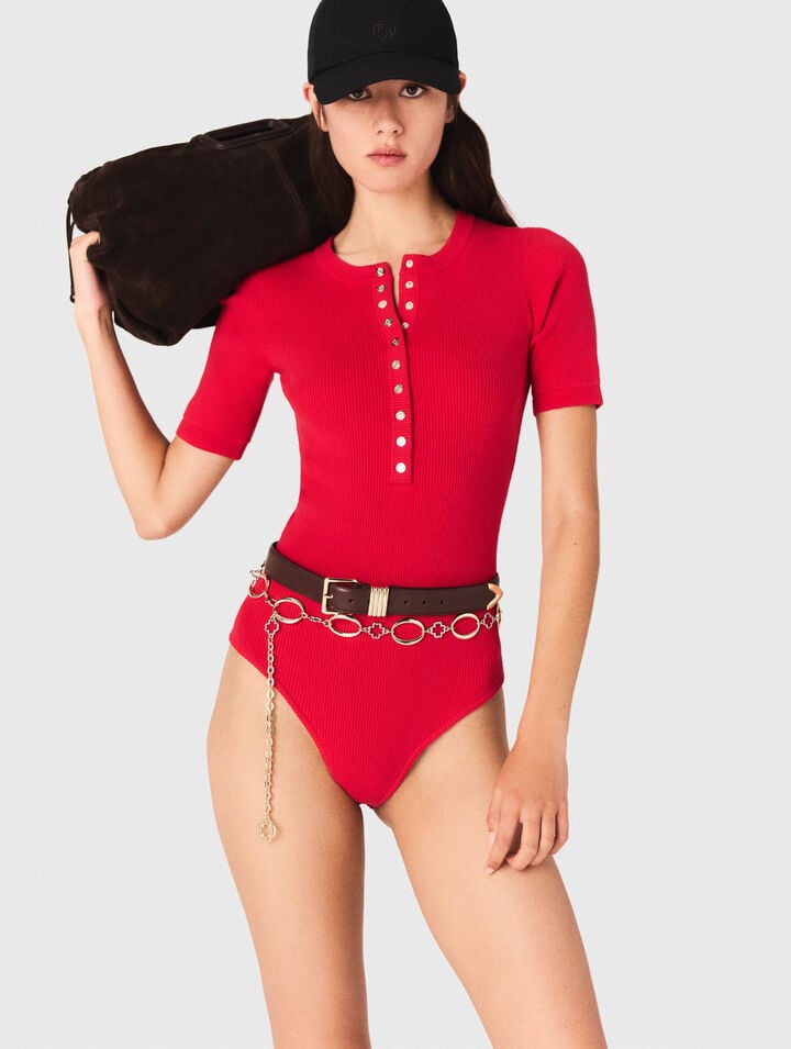 Ribbed knit sleeve bodysuit