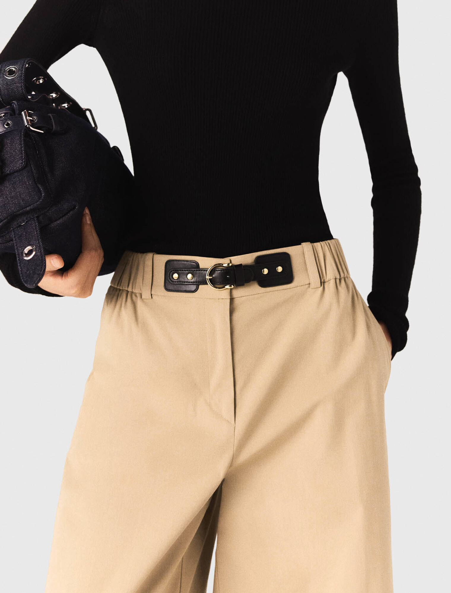 Wide-leg cotton trousers