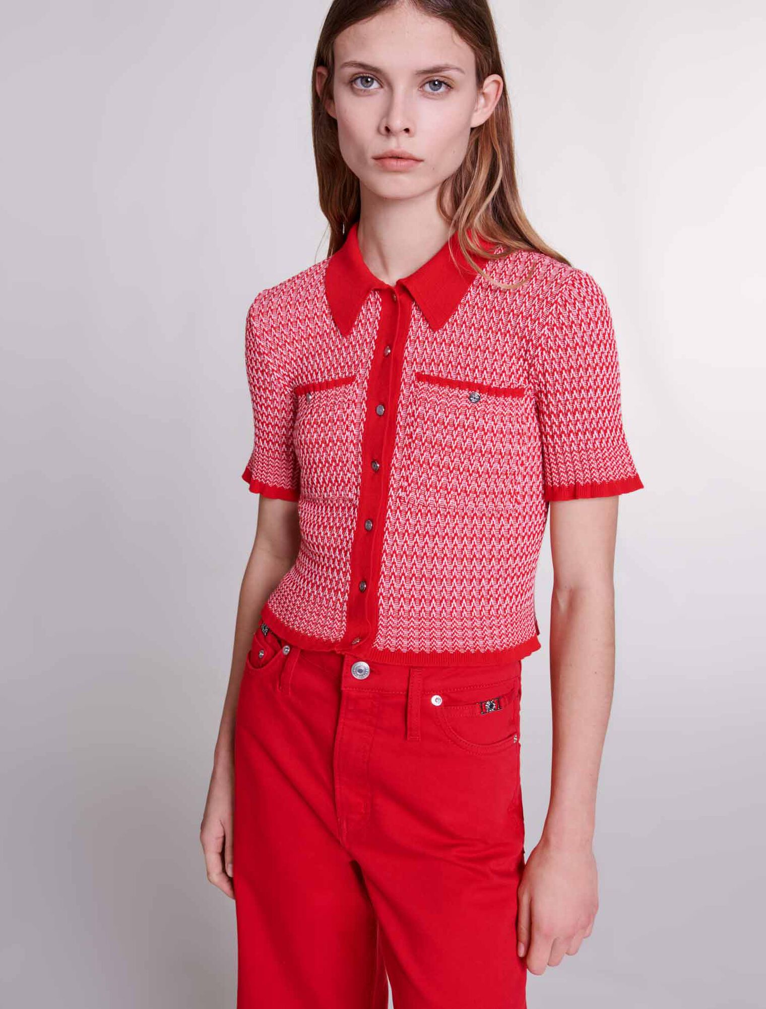 Cropped herringbone polo shirt