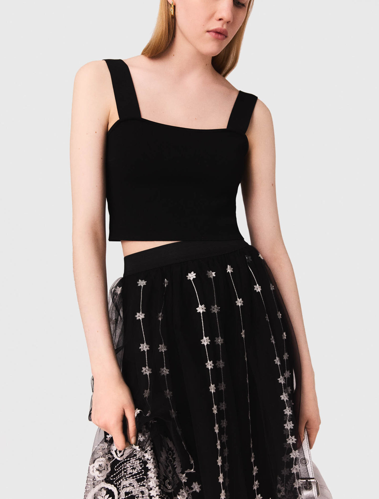 Long embroidered tulle skirt