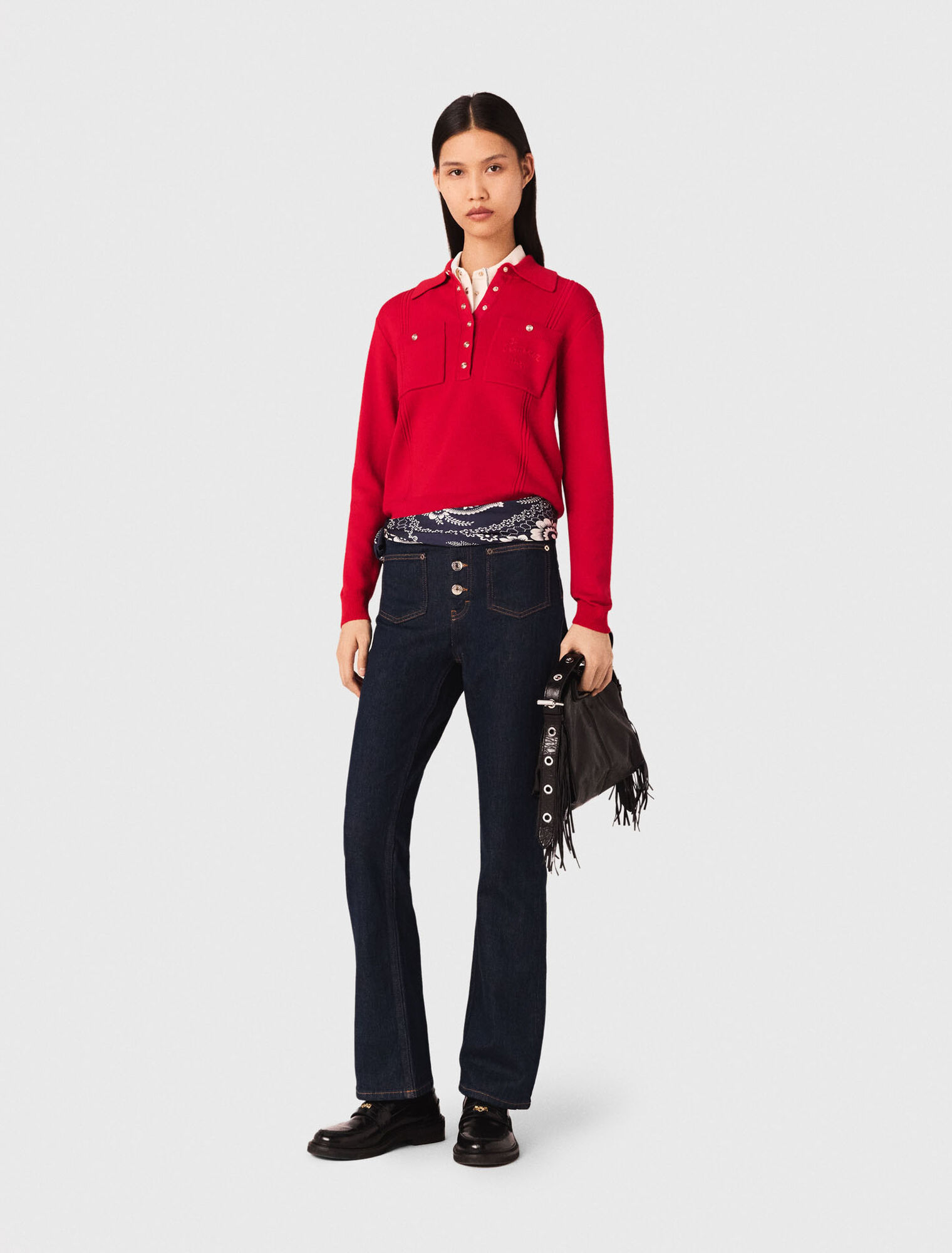 Polo collar jumper with embroidery