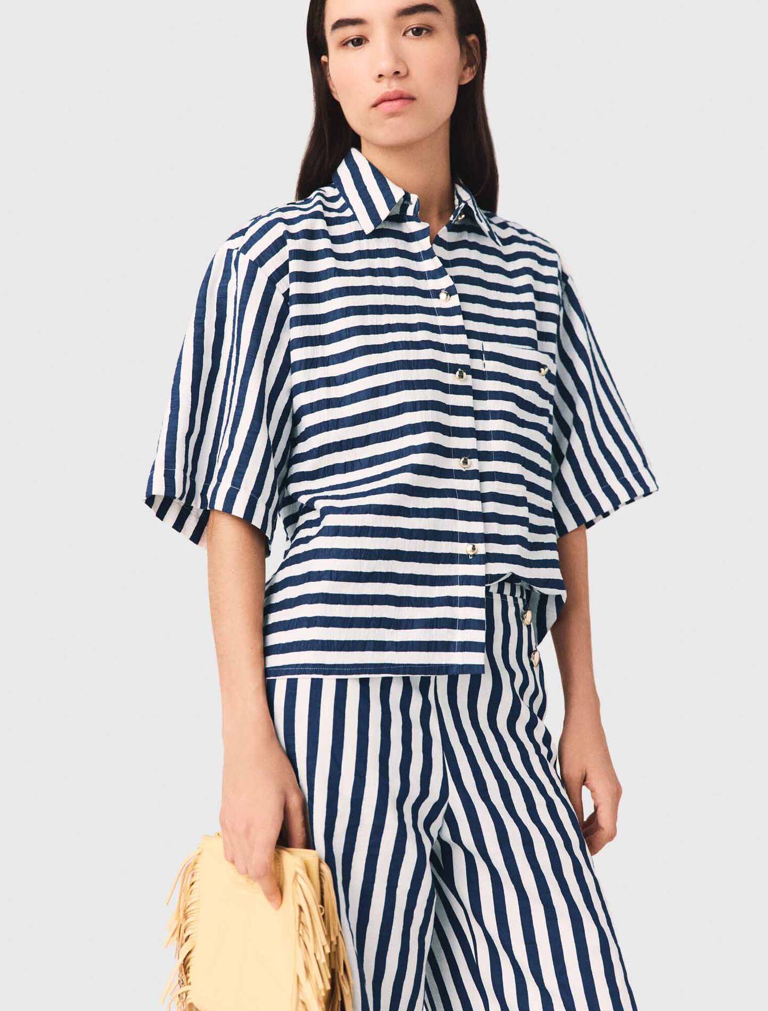 Cropped linen-blend shirt