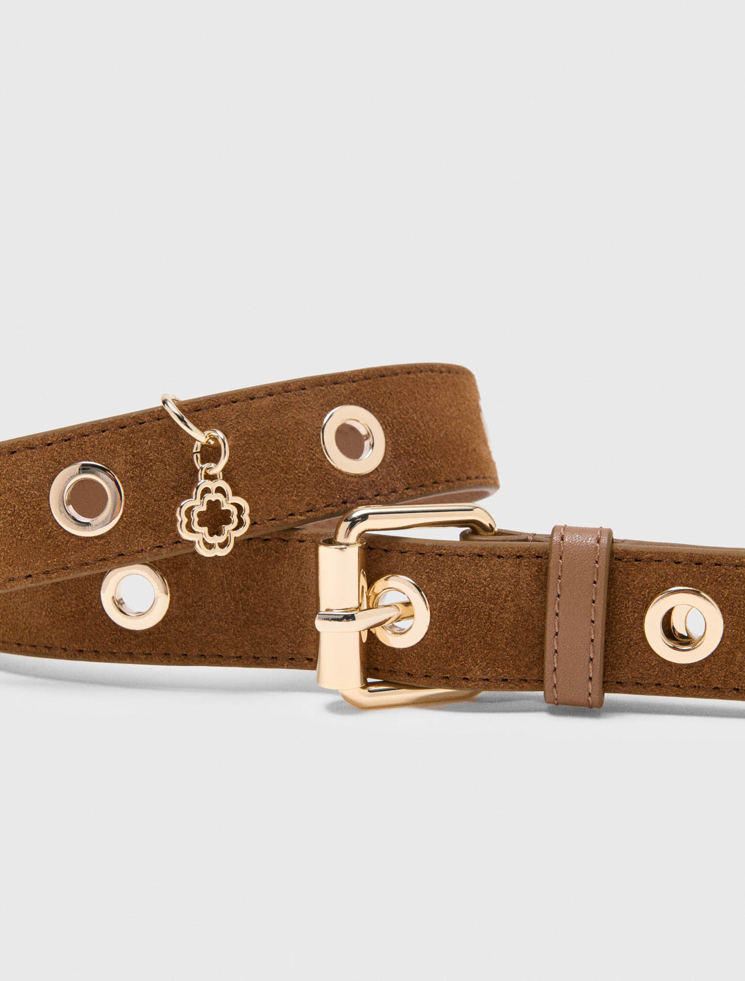 Suede shoulder strap with eyelets
