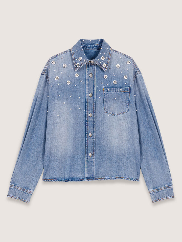 Denim shirt with embroidered beads