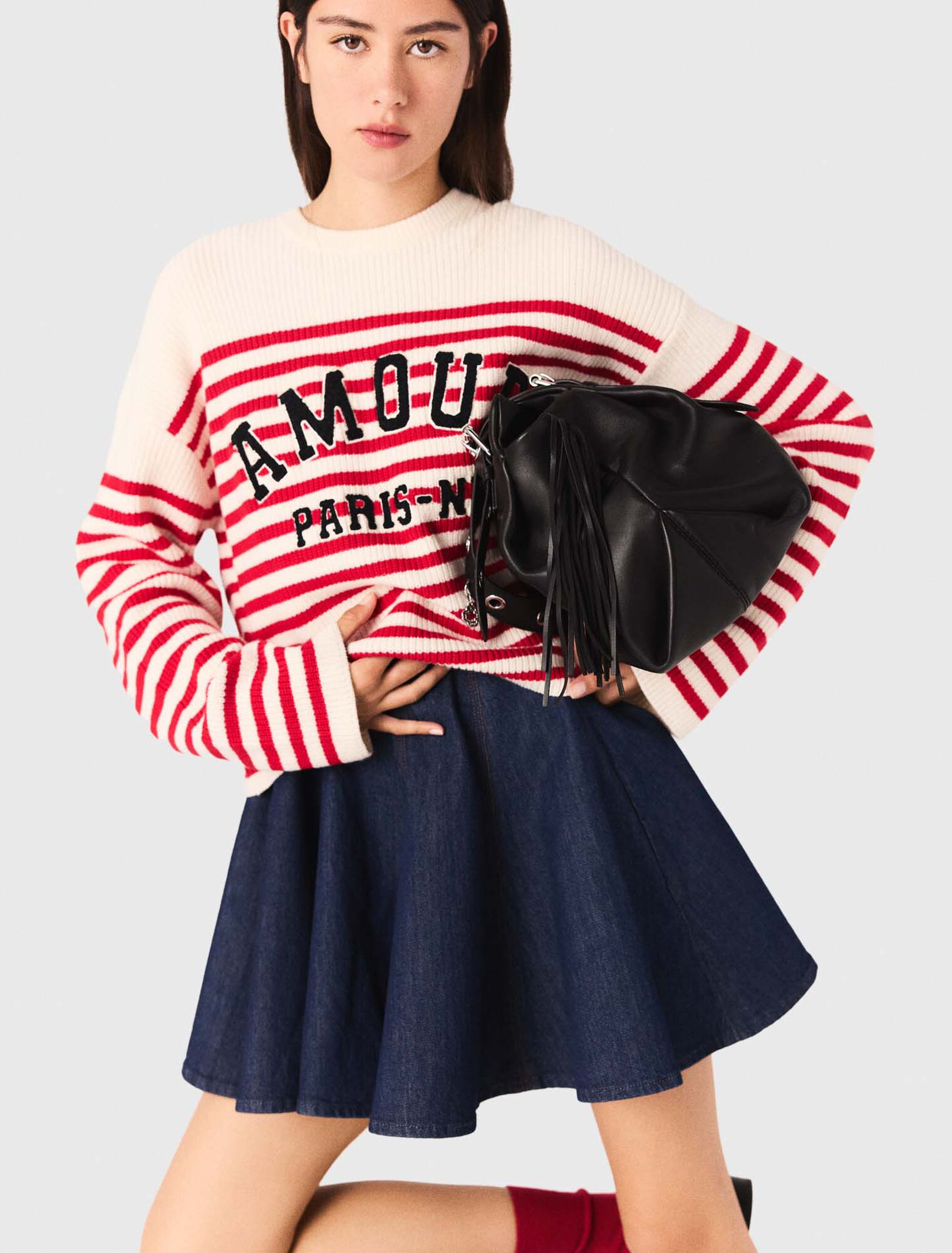 Striped rib knit jumper