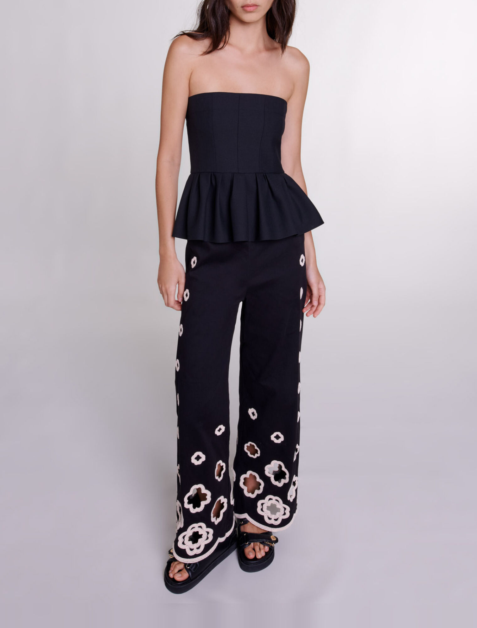 Wide-leg crochet trousers