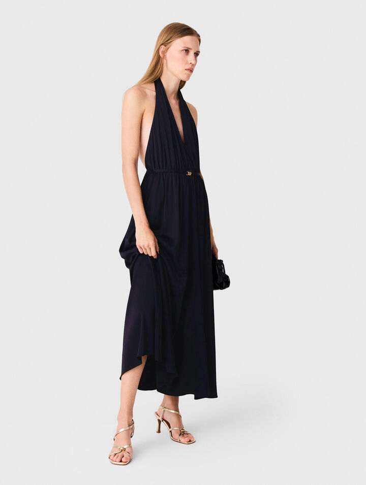 Backless pleated maxi dress