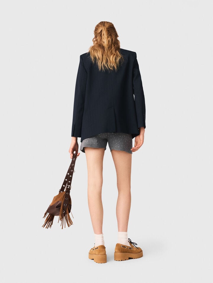 Knit shorts with rhinestones