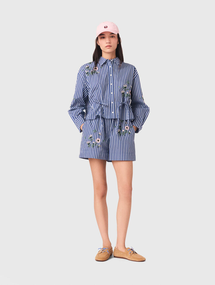 Cropped embroidered striped shirt