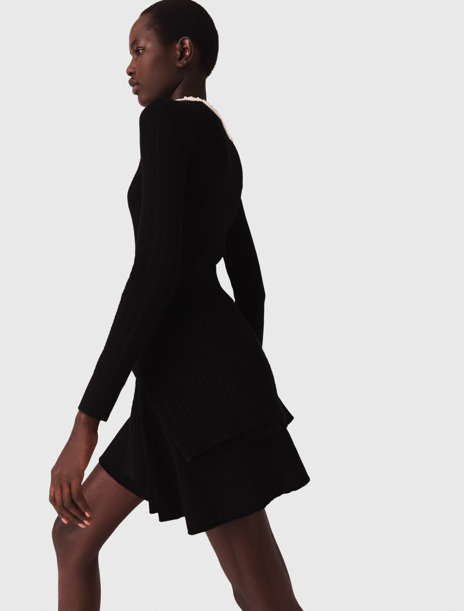 Short beaded-collar knit dress