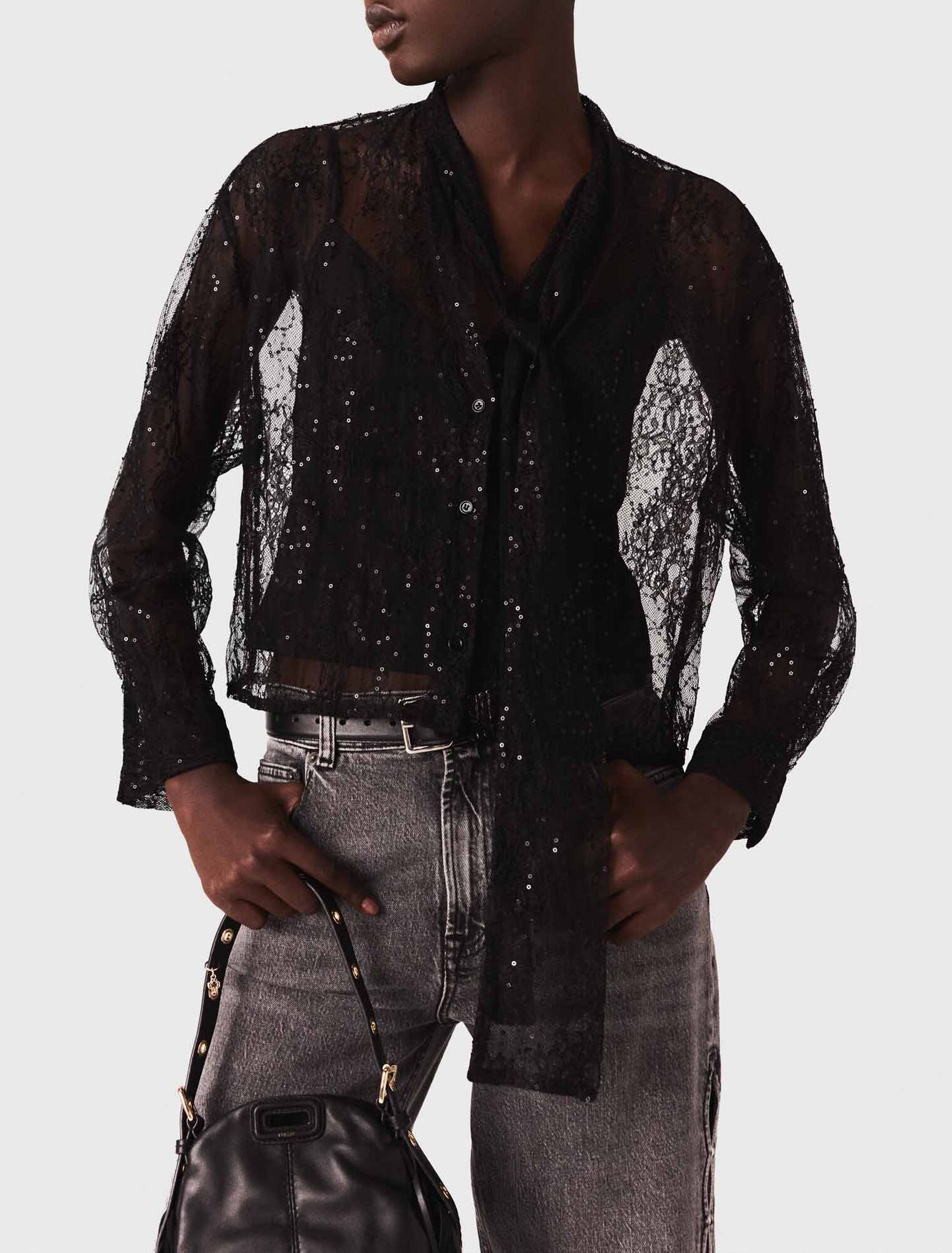 Lace pussy bow shirt