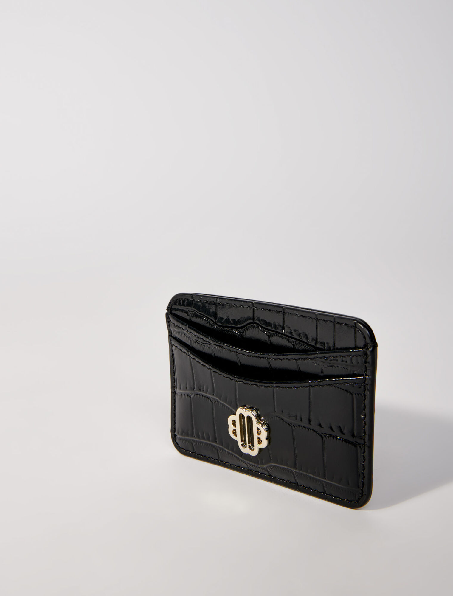 Mock croc embossed leather card case